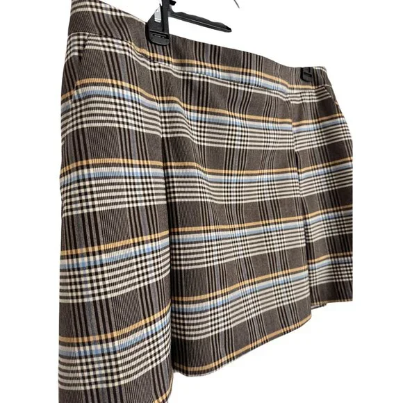 Topshop Plaid Miniskirt Size 12 Box Pleats Brown Cream NWT - Picture 4 of 11
